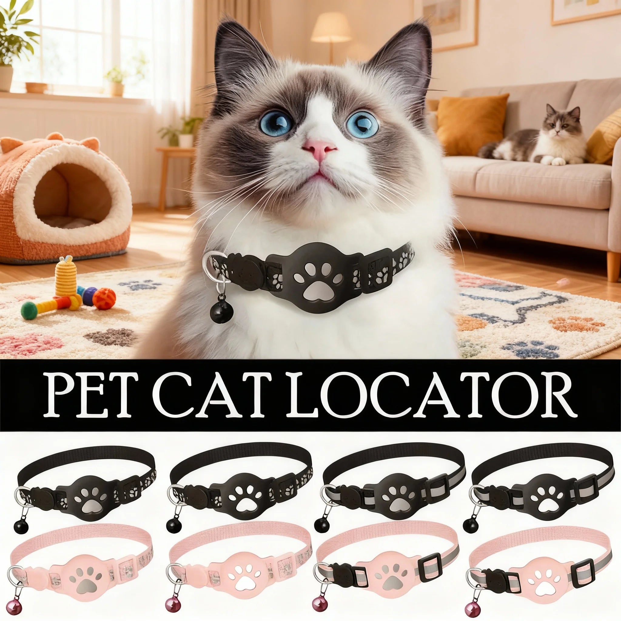Cat Locator Collar Lightweight Adjustable Real Time GPS Tracking Outside Reflective Strips For Night Safety Enhance Pet Safety