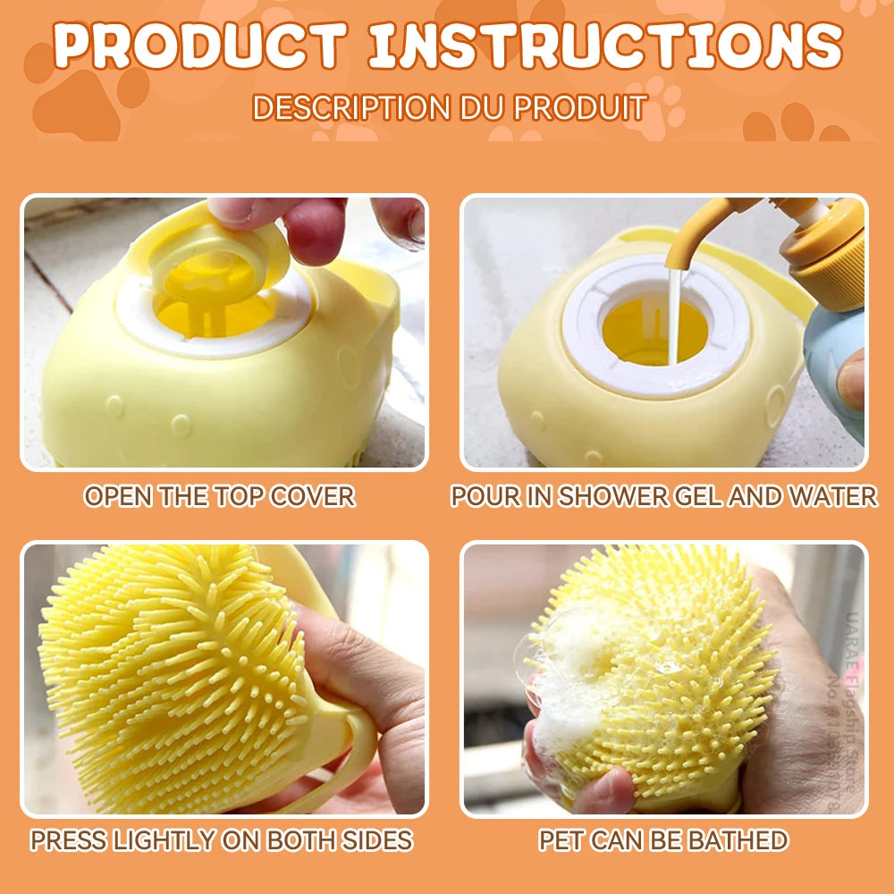 Petorao 2-in-1 Pet Bathing Brush — Silicone Massage & Shampoo Dispenser for Dogs & Cats