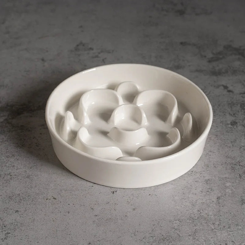 Petorao Elevated Ceramic Slow Feeder Bowl — Anti-Choking Maze Bowl with Iron Stand for Dogs & Cats