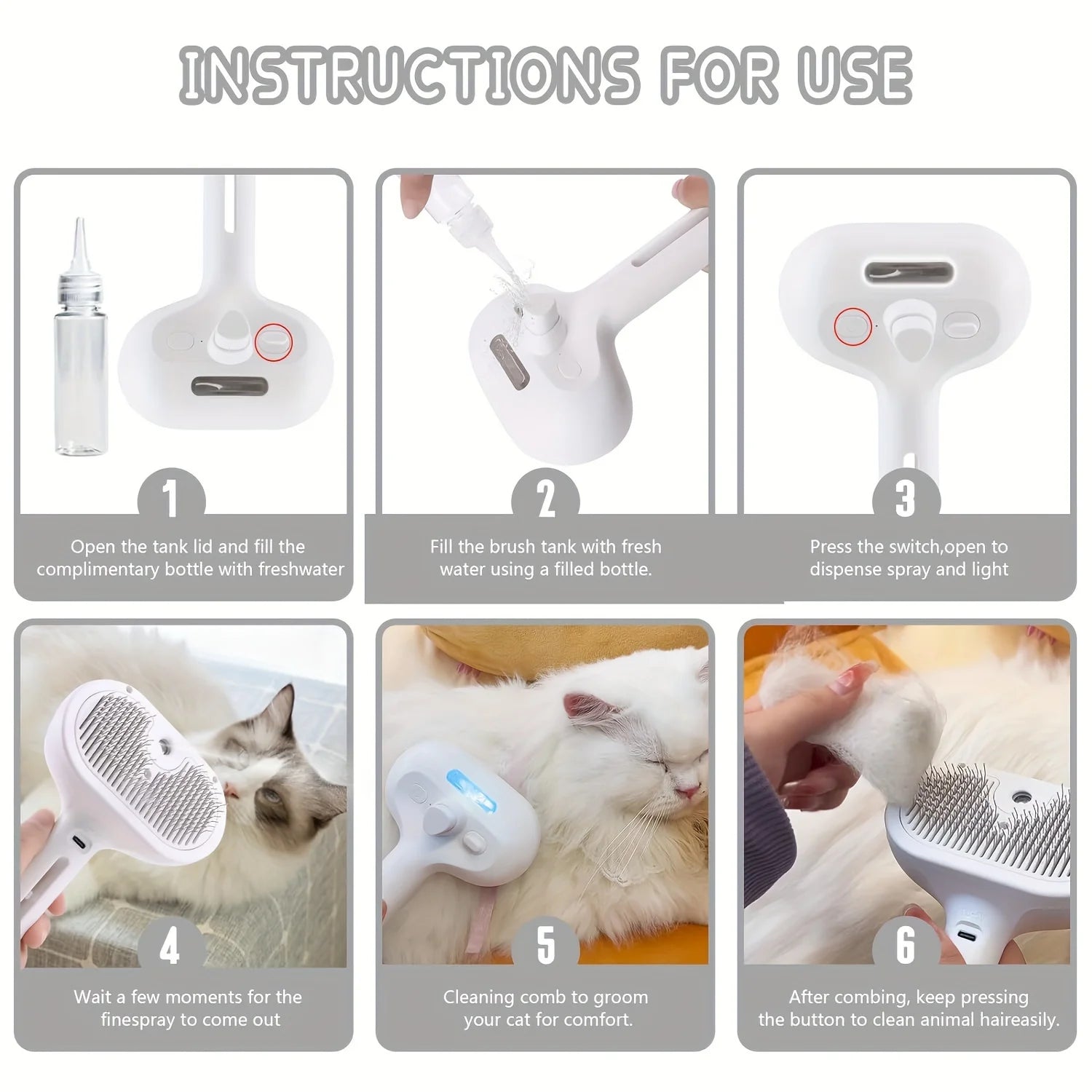 Petorao 2-in-1 Pet Grooming Spray Comb — Dematting Brush with Water Mist for Cats & Dogs