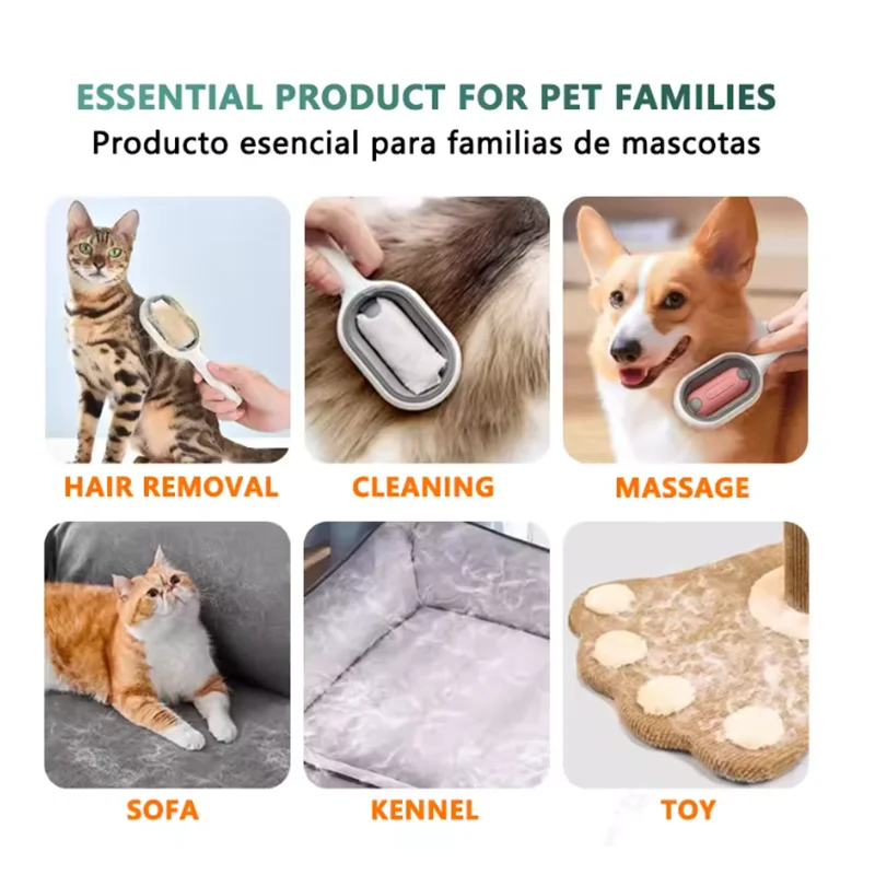 3-in-1 Cat Brush Long Hair Remover Brush for Dog Cat Silicone Pet Grooming Comb with Wipe and Water Tank Pet Product Accessories