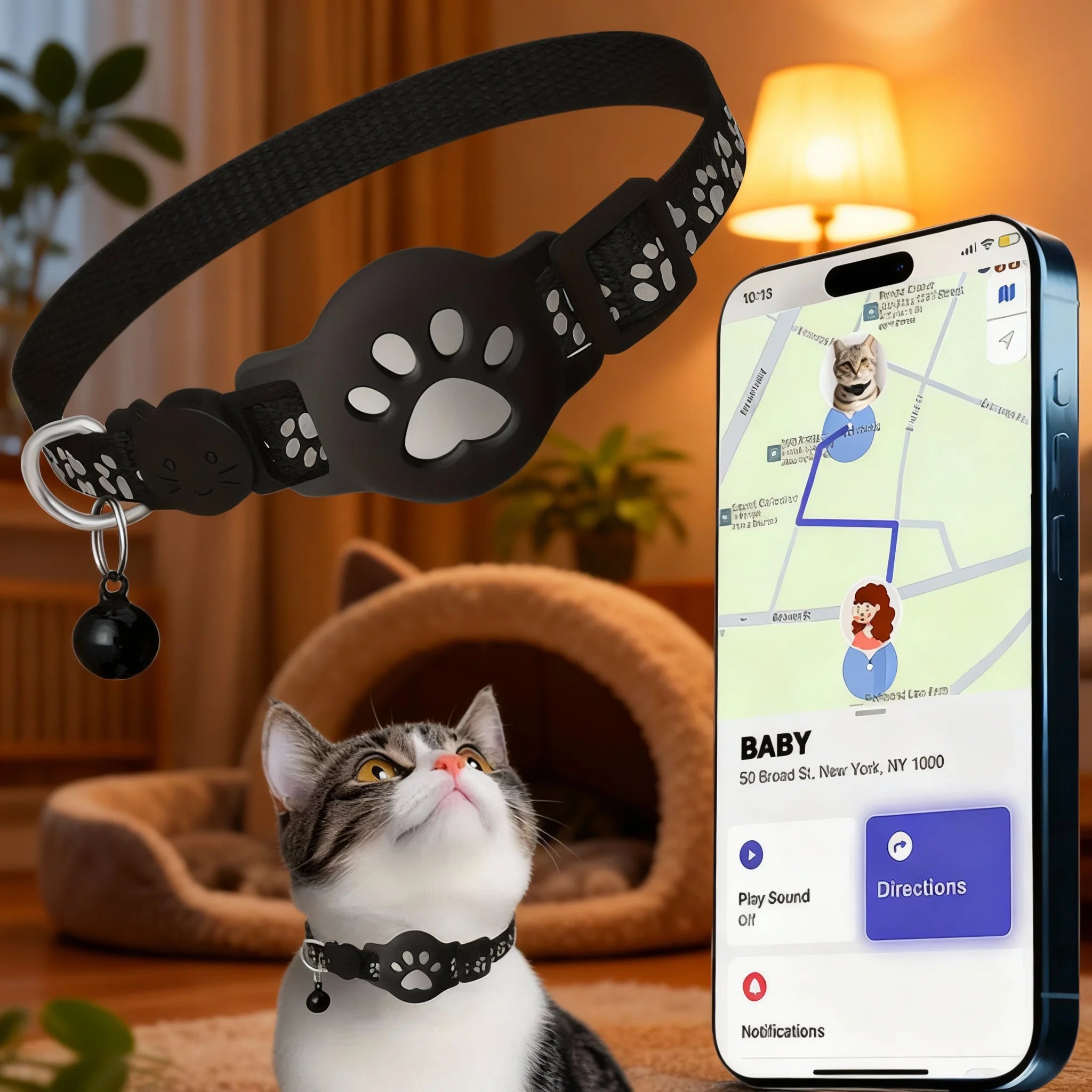 Cat Locator Collar Lightweight Adjustable Real Time GPS Tracking Outside Reflective Strips For Night Safety Enhance Pet Safety