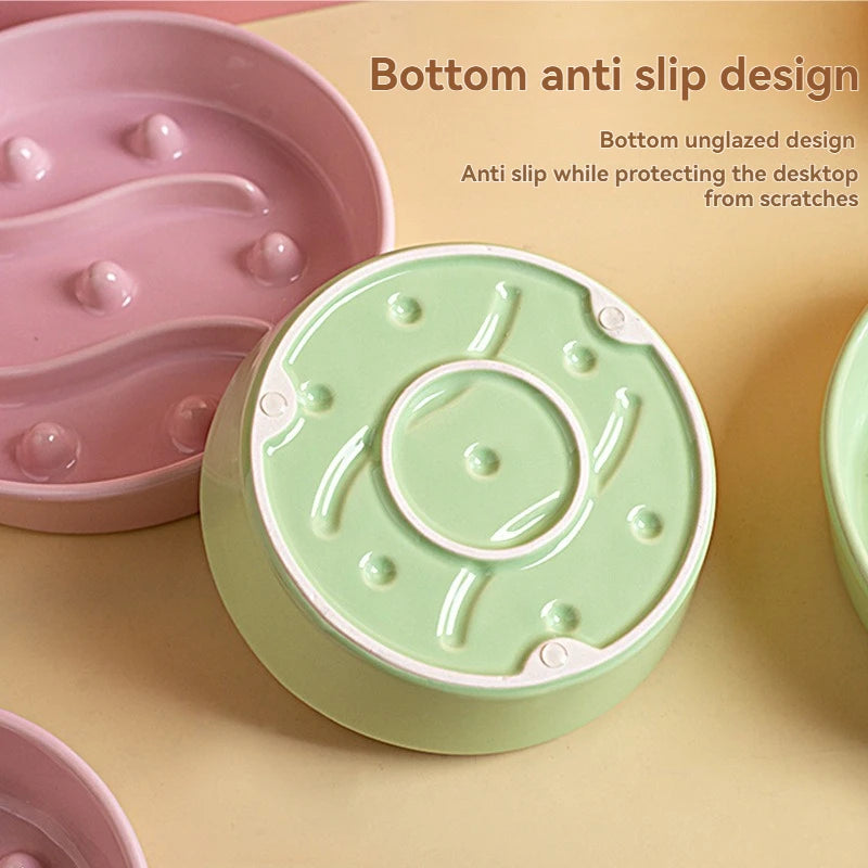 Petorao Ceramic Slow Feeder Bowl — Anti-Choking Spill-Proof Pet Food Bowl for Cats & Dogs