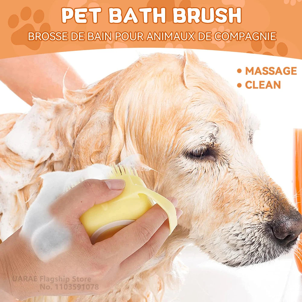 Petorao 2-in-1 Pet Bathing Brush — Silicone Massage & Shampoo Dispenser for Dogs & Cats