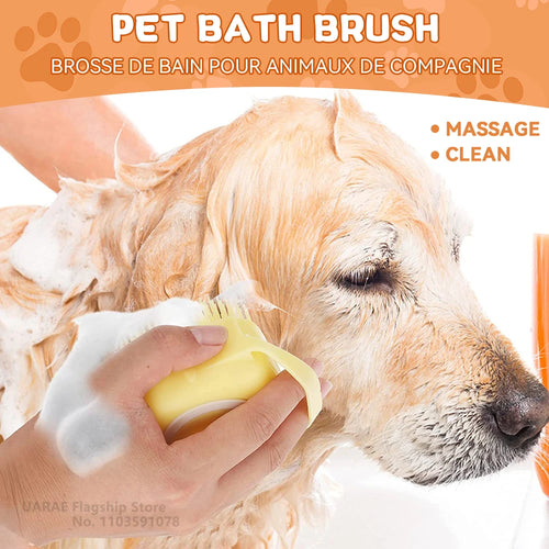 Petorao 2-in-1 Pet Bathing Brush — Silicone Massage & Shampoo Dispenser for Dogs & Cats