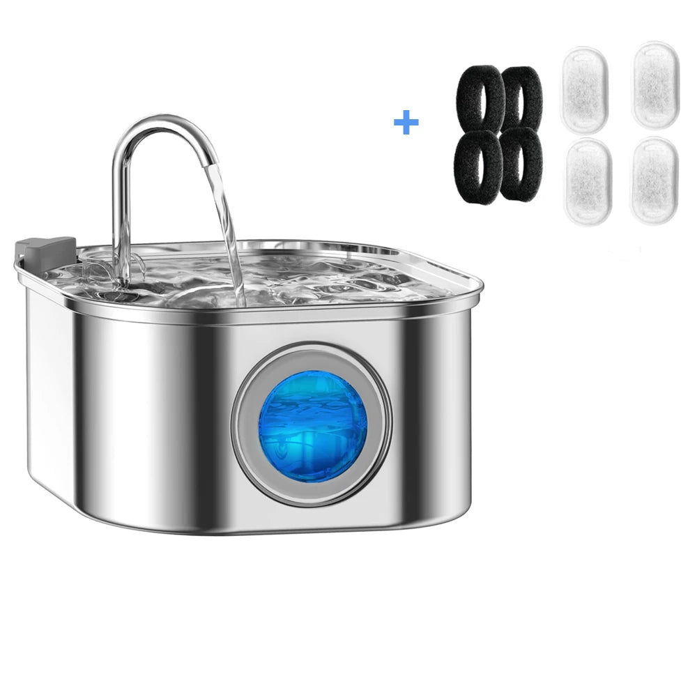 Petorao 3.2L Stainless Steel Pet Water Fountain — Auto Dispenser with Visual Window for Cats & Dogs