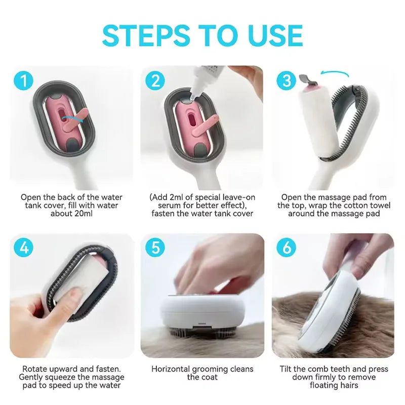 3-in-1 Cat Brush Long Hair Remover Brush for Dog Cat Silicone Pet Grooming Comb with Wipe and Water Tank Pet Product Accessories